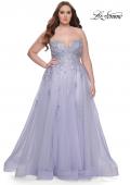 Picture of: Strapless Lace and Tulle A-Line Plus Gown with Tie Back in Light Periwinkle, Style: 31570, Detail Picture 12