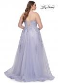 Picture of: Strapless Lace and Tulle A-Line Plus Gown with Tie Back in Light Periwinkle, Style: 31570, Detail Picture 13