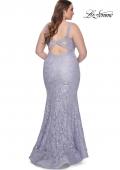 Picture of: Mermaid Lace Plus Size Prom Dress with Deep V in Light Periwinkle, Style: 31118, Back Picture