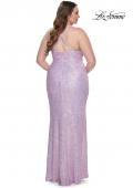 Picture of: Plus Size Sequin Prom Dress with Ruching and Slit in Light Periwinkle, Style: 31162, Back Picture