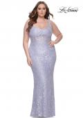Picture of: Fitted Beaded Lace Plus Size Prom Dress with Illusion Waist in Light Periwinkle, Style: 31535, Detail Picture 1