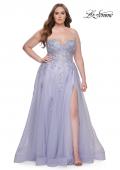 Picture of: Strapless Lace and Tulle A-Line Plus Gown with Tie Back in Light Periwinkle, Style: 31570, Detail Picture 2