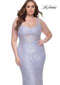 Picture of: Fitted Beaded Lace Plus Size Prom Dress with Illusion Waist in Light Periwinkle, Style: 31535, Detail Picture 7