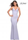 Picture of: Soft Jersey Ruched Dress with Draped Neckline in Light Periwinkle, Main Picture