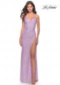 Picture of: Sequin Prom Dress with Ruching and Open Tie Back in Light Periwinkle, Style: 31349, Main Picture