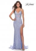 Picture of: Rhinestone Lace Embellished Prom Dress with High Side Slit in Bright Colors in Light Periwinkle, Style: 31404, Main Picture