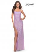 Picture of: Ruched Sequin Prom Dress with High Side Slit in Light Periwinkle, Style: 31405, Main Picture