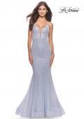 Picture of: Mermaid Rhinestone Tulle Gown with Open Back in Neon in Light Periwinkle, Style: 31407, Main Picture