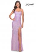 Picture of: Lace Up Back Sequin Gown with Flare Skirt in Bright Colors in Light Periwinkle, Style: 31509, Main Picture