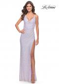Picture of: Cowl Neck Stretch Sequin Dress with Slit in Light Periwinkle, Style: 31517, Main Picture