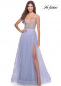 Picture of: Sheer Rhinestone Bodice A-Line Tulle Gown in Light Periwinkle, Style: 31578, Main Picture