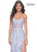 Picture of: Embroidered Lace Fitted Prom Dress with Lace Edge Slit in Light Periwinkle, Style: 32013, Main Picture