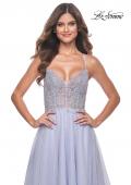 Picture of: Beautiful Rhinestone Beaded Illusion Top Tulle Prom Dress in Light Periwinkle, Style: 32020, Main Picture