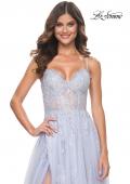 Picture of: A-Line Tulle Gown with Scallop Detail Bodice and Lace Applique in Light Periwinkle, Style: 32028, Main Picture