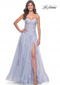 Picture of: Lace Up A-Line Dress with Ruched Bodice and Sweetheart Top in Light Periwinkle, Style: 32084, Main Picture