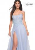 Picture of: Tulle A-line Dress with Beaded Lace Waist and Square Neckline in Light Periwinkle, Style: 32293, Main Picture