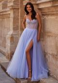 Picture of: Tulle A-line Prom Dress with Rhinestone Detail on Corset Top in Light Periwinkle, Style 32675, Main Picture