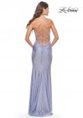 Picture of: Open Lace Up Back Long Gown with Lace Side Detail in Light Periwinkle, Style: 31365, Detail Picture 8