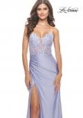 Picture of: Long Dress with Jersey Skirt and Lace Illusion Bodice in Neon in Light Periwinkle, Style: 31411, Detail Picture 8
