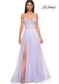 Picture of: Polka Dot Tulle Prom Dress with Sheer Corset Top in Light Periwinkle, Style 32716, Detail Picture 8