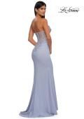 Picture of: Strapless Prom Dress with Ruching and Lace Detail Neckline and Back in Light Periwinkle, Style: 32981, Detail Picture 8