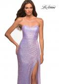 Picture of: Strapless Sequin Gown with Draped Slit in Light Periwinkle, Detail Picture 9