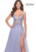 Picture of: Tulle A-Line Gown with Sheer Bodice and Beaded Lace Detail in Light Periwinkle, Style: 31369, Detail Picture 9