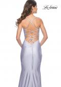 Picture of: Chic Jersey Dress with Draped Neck and Open Back in Light Periwinkle, Style: 31878, Detail Picture 9
