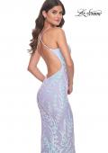 Picture of: Fitted Print Sequin Pastel Prom Dress in Light Periwinkle, Style: 31944, Detail Picture 9
