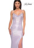 Picture of: Metallic Rhinestone Jersey Dress with Ruching and Low Back in Light Periwinkle, Style 32835, Detail Picture 9