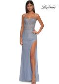 Picture of: Fitted Net Dress with Rhinestones and U Slit in Light Periwinkle, Style: 32840, Detail Picture 9