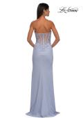 Picture of: Strapless Prom Dress with Ruching and Lace Detail Neckline and Back in Light Periwinkle, Style: 32981, Detail Picture 9