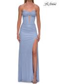 Picture of: Strapless Rhinestone Gown with Keyhole Cutout and Corset Back in Light Periwinkle, Style: 33354, Detail Picture 9