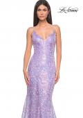 Picture of: Print Sequin Mermaid Dress with Lace Up Back in Light Periwinkle, Style: 31865, Detail Picture 10