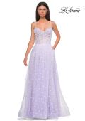 Picture of: Polka Dot Tulle Prom Dress with Sheer Corset Top in Light Periwinkle, Style 32716, Detail Picture 10