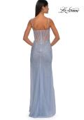 Picture of: Fitted Net Dress with Rhinestones and U Slit in Light Periwinkle, Style: 32840, Detail Picture 10