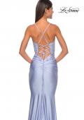 Picture of: Sheer Lace Bodice with Scallop Edge Jersey Long Dress in Light Periwinkle, Style: 31272, Detail Picture 11