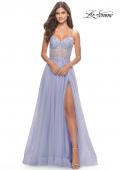 Picture of: Rhinestone Tulle Gown with Sheer Lace Bodice in Light Periwinkle, Style: 31367, Detail Picture 11