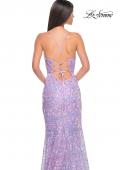 Picture of: Print Sequin Mermaid Dress with Lace Up Back in Light Periwinkle, Style: 31865, Detail Picture 11