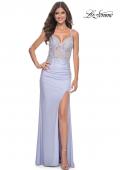 Picture of: Jersey Prom Dress with Illusion Sides and V Neckline in Light Periwinkle, Style: 32139, Detail Picture 11