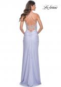 Picture of: Jersey Prom Dress with Illusion Sides and V Neckline in Light Periwinkle, Style: 32139, Detail Picture 12