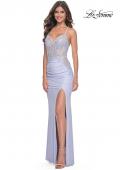 Picture of: Jersey Prom Dress with Illusion Sides and V Neckline in Light Periwinkle, Style: 32139, Detail Picture 13