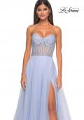 Picture of: Neon A-Line Tulle Prom Dress with Rhinestone Fishnet Bodice in Light Periwinkle, Style: 32445, Detail Picture 13