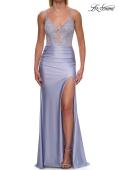 Picture of: Lace Corset Gown with High Slit and Lace-Up Back in Light Periwinkle, Style: 33505, Detail Picture 13