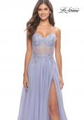 Picture of: Rhinestone Tulle Gown with Sheer Lace Bodice in Light Periwinkle, Style: 31367, Detail Picture 14