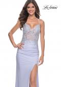 Picture of: Jersey Prom Dress with Illusion Sides and V Neckline in Light Periwinkle, Style: 32139, Detail Picture 14
