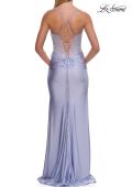 Picture of: Lace Corset Gown with High Slit and Lace-Up Back in Light Periwinkle, Style: 33505, Detail Picture 14