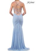 Picture of: Ruched Lace Fitted Gown with Strappy Open Back in Light Periwinkle, Style: 33857, Detail Picture 14