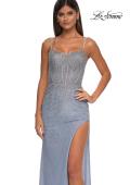 Picture of: Fitted Net Dress with Rhinestones and U Slit in Light Periwinkle, Style: 32840, Detail Picture 15