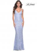Picture of: Intricate Lace Up Back Prom Dress in Beaded Lace in Light Periwinkle, Style: 31973, Detail Picture 16